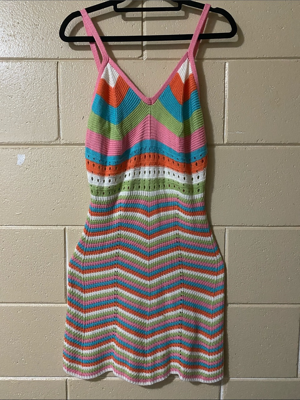 Vibrant Chevron Crochet Tank Dress in Pink, Turquoise, Orange, Green, White